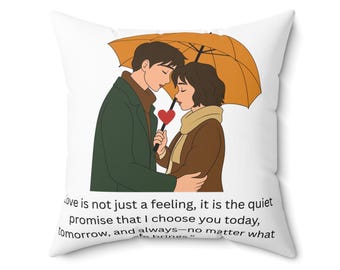 Romantic Couple Under Umbrella Pillow | Love Quote Decorative Pillow