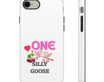 One Silly Goose Phone Case | Pink Birds Cherry Design, Dual-Layer Protection