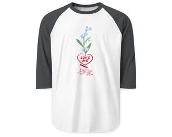 Forget Me Not Floral Love Heart Raglan Shirt | Three-Quarter Sleeve
