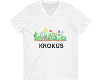 Krokus Spring Flowers Tee | Floral Grass Illustration V-Neck