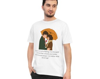 Couple Under Umbrella Illustration T-shirt | Romantic Quote Tee