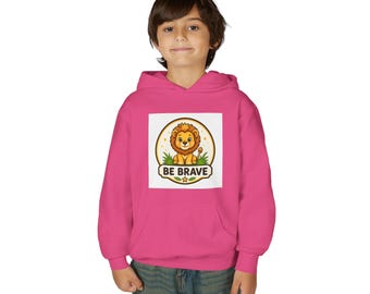 Felpa con cappuccio per ragazzi "Be Brave Lion" / Illustrazione di un leone carino, felpa con cappuccio per bambini