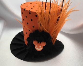 Ready to Ship -- Sale!! -- Halloween Orange Black Polka Dot Mini Top Hat-Great for Birthday Parties, Halloween Costume, Photo Prop