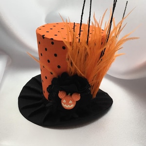 Ready to Ship Sale Halloween Orange Black Polka Dot Mini Top Hat-Great for Birthday Parties, Halloween Costume, Photo Prop image 1