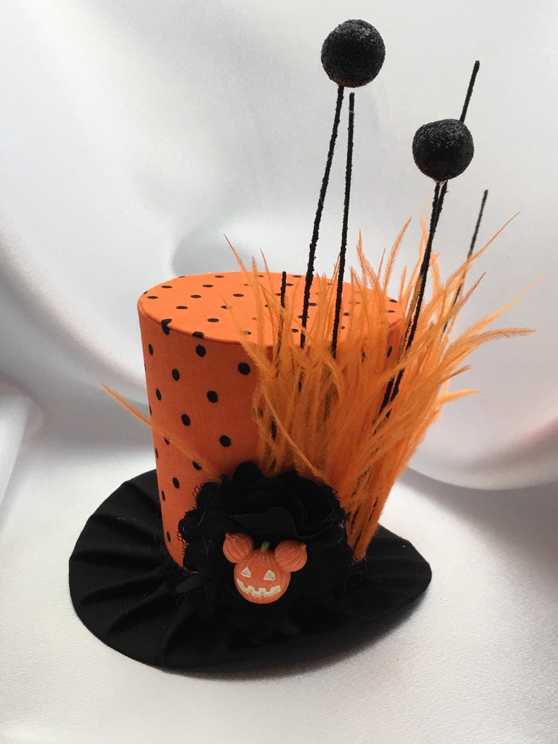 Ready to Ship Sale Halloween Orange Black Polka Dot Mini Top Hat-Great for Birthday Parties, Halloween Costume, Photo Prop image 1