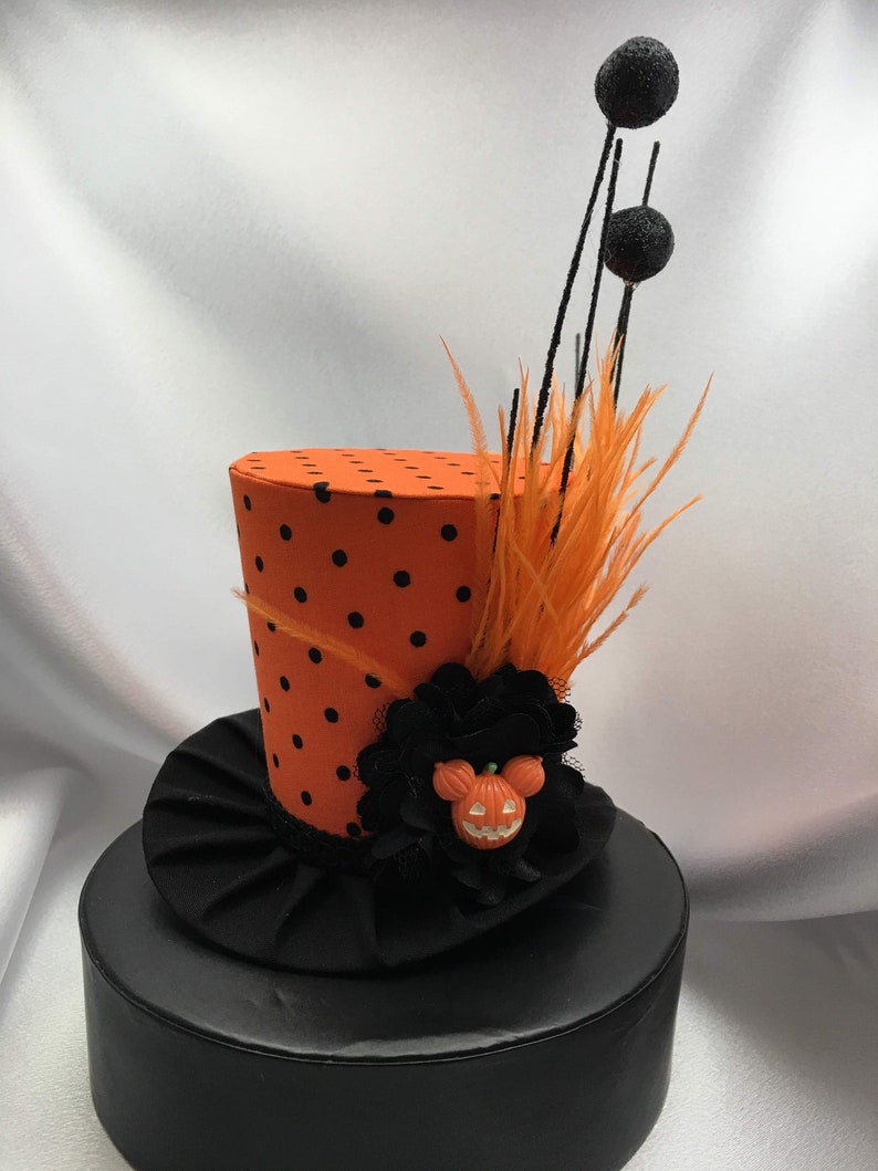 Ready to Ship Sale Halloween Orange Black Polka Dot Mini Top Hat-Great for Birthday Parties, Halloween Costume, Photo Prop image 5