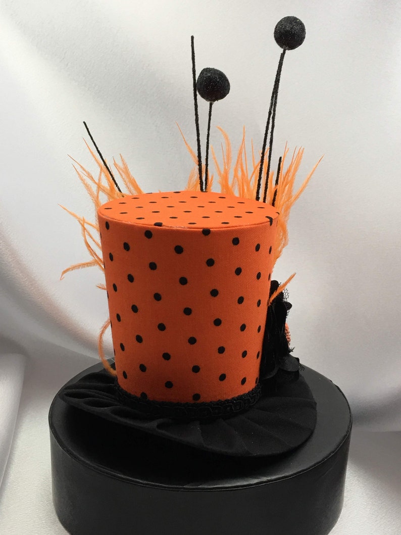 Ready to Ship Sale Halloween Orange Black Polka Dot Mini Top Hat-Great for Birthday Parties, Halloween Costume, Photo Prop image 3