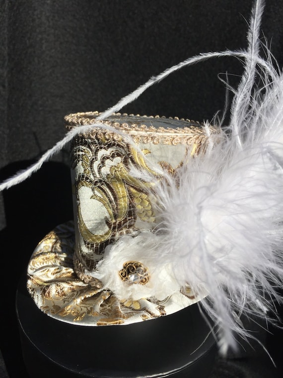 Golden Brocade Mad Hatter Mini Top Hat for Dress Up  display picture 2