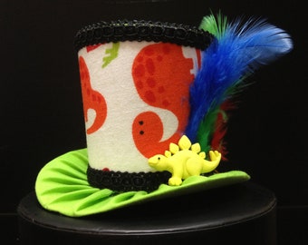 Baby Boy Dinosaur Mini Top Hat. Great for Birthday Parties, Tea Parties, Photo Prop and Much More...