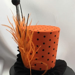 Ready to Ship Sale Halloween Orange Black Polka Dot Mini Top Hat-Great for Birthday Parties, Halloween Costume, Photo Prop image 2