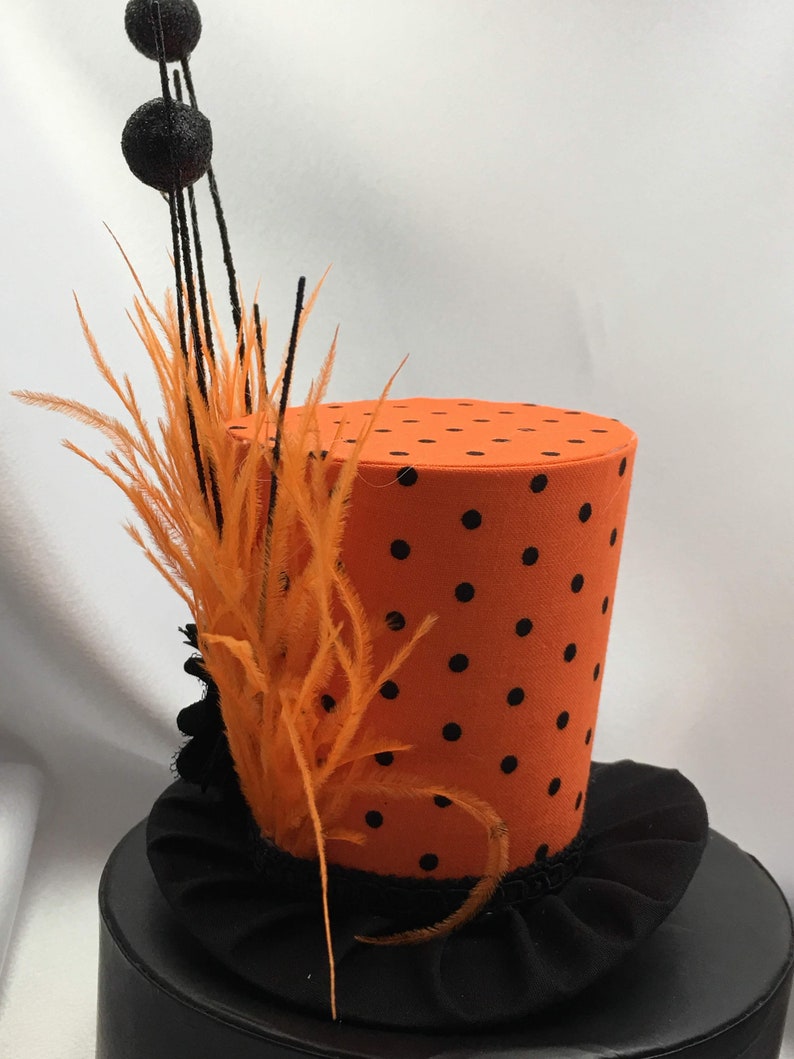 Ready to Ship Sale Halloween Orange Black Polka Dot Mini Top Hat-Great for Birthday Parties, Halloween Costume, Photo Prop image 2