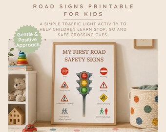 Verkehrsschilder für Kinder, Ampelaktivität für Vorschulkinder, Straßensicherheitsposter, Community Schilder Lerndruck