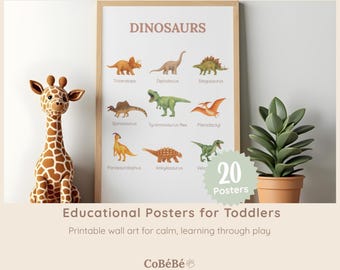 Druckbare Lernposter für Kleinkinder | 20 lehrreiche Wandkunst für Kinderzimmer | Alphabet Zahlen Tiere Formen | Sofort Download