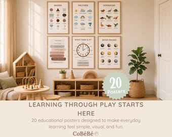 Vorschul-Lernposter für Kinder | Lehrreiche Wand Kunst Bundle für Kleinkinder | Homeschool Printables | Alphabet Zahlen Wetter Poster