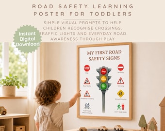 Kleinkind Straßenbewusstsein Poster, Sicherheitsvorkehrungen für Kinder im Vorschulalter, Ampel Lernkarte, Kreuzung Regeln Wandkunst