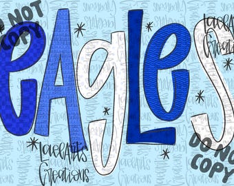 Doodle Mascot, Eagles, Doodle Eagles, Custom School, Colorful, Hand Drawn Font, School Graphic Tee, Comfort Colors