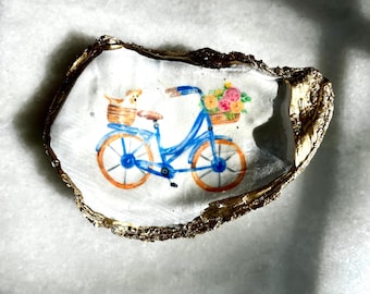 Porte-anneaux coquille d'huîtres de vélo, porte-bibelots de vélo, support de bague de fiançailles, cadeau de douche ou d'hôtesse, pendaison de crémaillère, faveur
