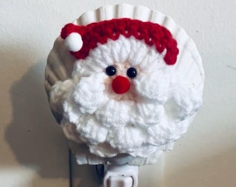 Handmade Santa Crocheted Shell Night Light | Coastal Christmas Decor