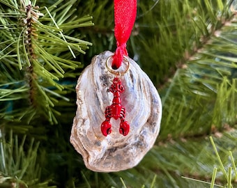 Lobster charm oyster shell ornament
