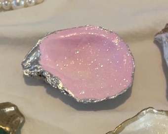 Vide-poche rose scintillant en forme d'huître | Porte-bijoux côtier argenté et doré