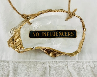 No Influencers hanging oyster shell, Nantucket basket pearl dish