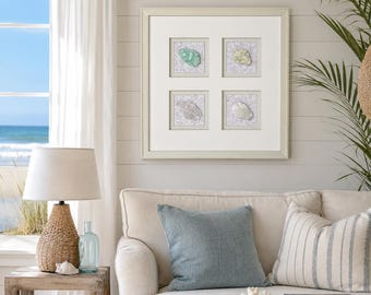 Pastel Oyster Shell Wall Art, Framed Coastal Decor, One of a Kind Shell Art