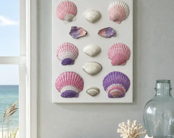 Handbemalte Muschel-Wandkunst. Muscheln auf Leinwand (30,5x40 cm) Pretty in Pink