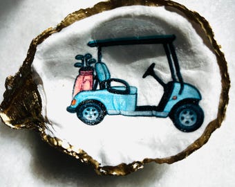 Vide-poche en forme de coquille d'huître, voiturette de golf, porte-bague côtier doré à la main, décoration de plage