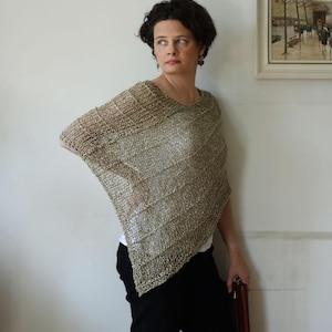 Boho Hand Knit Cotton Poncho Shawl in Olive Green, Sheer Poncho Lightweight Cape Sweater, Womens Beach Cover Resort Wear, Breastfeeding Top