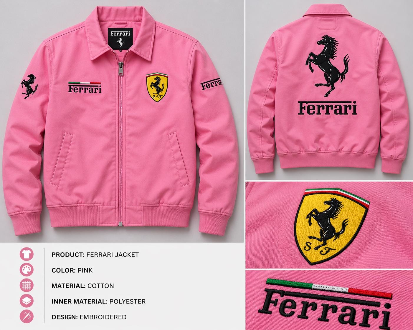 Ferrari フェラーリ レザージャケット 未使用 M ピンク×ホワイト Ferrari フェラーリ レザージャケット 未使用 M ピンク×ホワイト