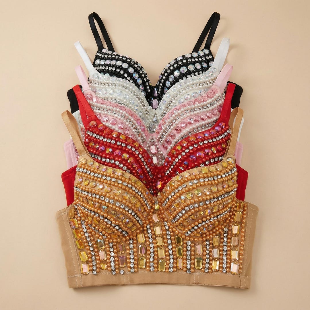 Colorful Rhinestone Rave Top, Festival Bra Top, Beaded Bustier, EDM ...