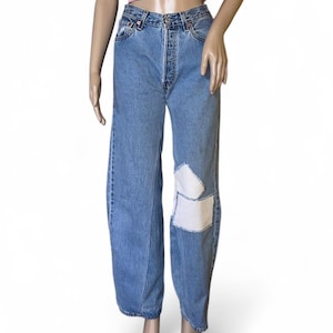 Vintage Levi's 501 USA Made Reworked Jeans Weites Bein Panel Patchwork Distressed W29 L32