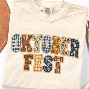 Oktoberfest Shirt, Faux Patchwork Comfort Colors Tee, German Beer Festival Floral Gingham Letter Design, Fall Prost Beer Festival Gift