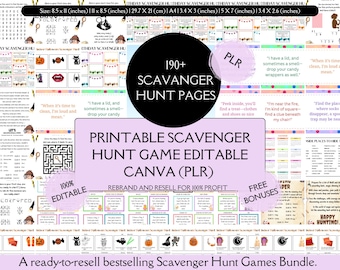 Scavenger Hunt Canva Templates PLR Bundle |Printable Treasure Hunt Game Editable | Kids Party Game, Classroom Activity, Birthday Hunt,Resell