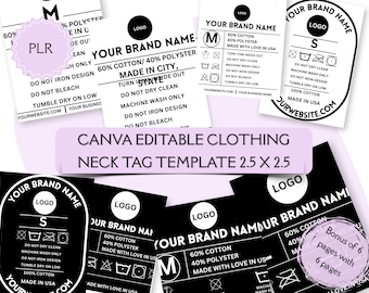 Canva Editable Clothing Neck Tag Template 2.5x2.5,Custom Brand Label Design,ClothingTag Template,Printable Label,Small Business Branding