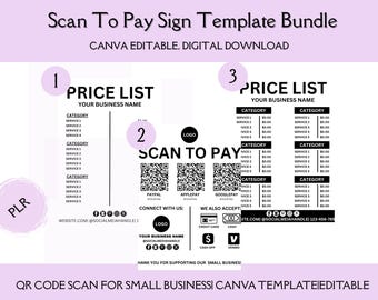 Scan to Pay QR Code Sign Template | Editable Payment Display | Business Payment Sign | QR Code Payment Poster | Canva Template Download