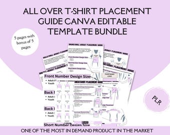 T-Shirt Placement Guide CanvaTemplate Bundle,Shirt Design Size Chart,Front Back Sleeve Measurements,Printable T-Shirt Guide,Digital Download