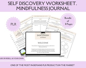 Self Discovery Worksheet Bundle | Printable Self Reflection Journal | Personal Growth Workbook | Mindset & Goal Setting Canva Template PLR