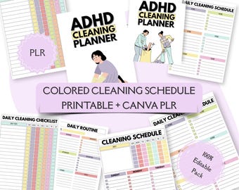 ADHD COLORED Cleaning Planner | Home Organization Checklist | Daily Cleaning Schedule | Household Planner | Editable Canva Template Download