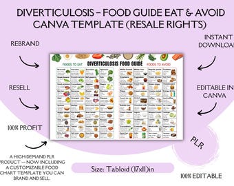 Diverticulosis Food Guide Eat & Avoid Canva Template PLR |High Fiber Diet List |Digestive Health Meal Plan |Gut Health Printable ResaleRight