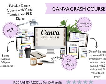 Canva Crash Course for Beginners |  Video Training Course | Learn Canva Fast | PLR Course Editable Templates | Digital Download