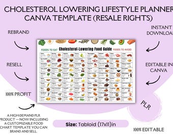 Cholesterol Lowering Lifestyle Planner Canva Template PLR | Heart Health Tracker | Low Cholesterol Diet & Exercise Planner |Wellness Journal
