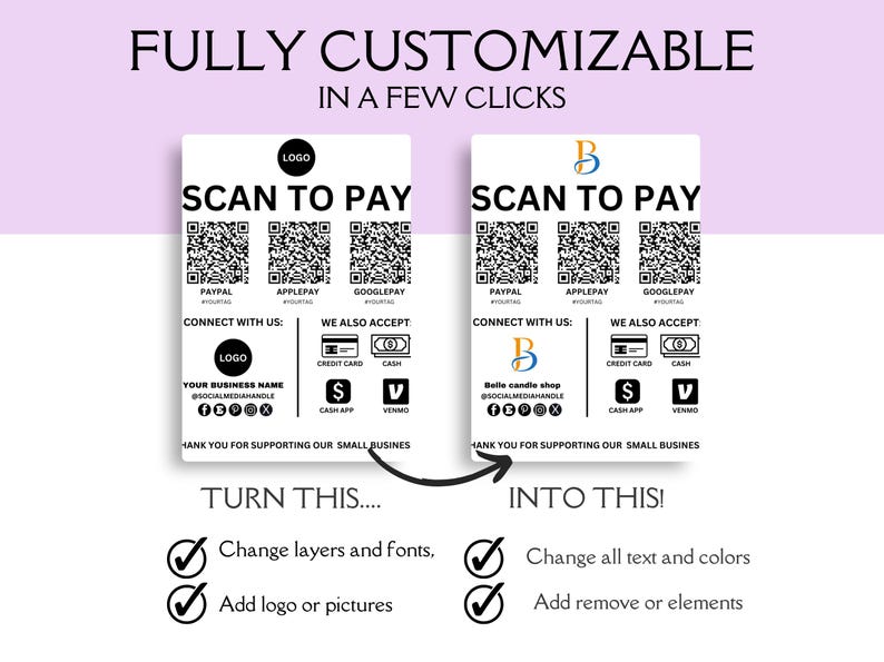 Scan to Pay QR Code Sign Template | Canva Editable Payment Display ...