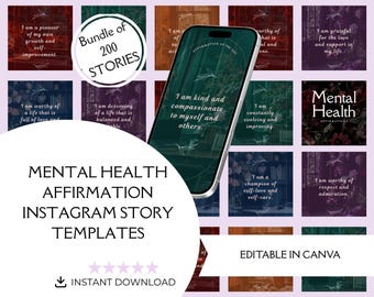 200 Mental Health Affirmation Instagram Story Templates|Positive Mindset Posts |Therapist Coach Counsellor Content |Wellness IG Reels Bundle