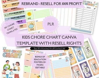 Editable Kids Chore Chart Bundle,Kids Daily Checklist Canva,Editable ResponsibilityChart Bundle,Allowance,Screentime,Behaviour,Reward chart