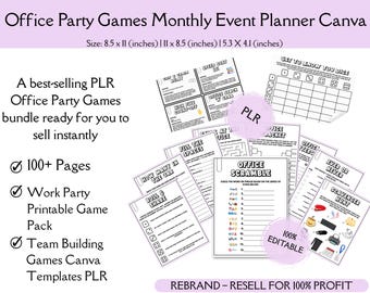 Office Party Games Canva Template | Team Building Activities Planner,Workplace Event Games,Monthly Office Party Planner,PLR Digital Download