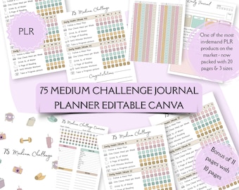 Editable 75 Medium Challenge Tracker Bundle | Printable | Daily 75 Medium Challenge journal, Tracker Rainbow, Habit Tracker, Digital Tracker