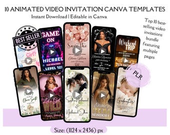 Animated Video Invitation Canva Templates Bundle | Party & Event Video Invite | Editable Digital Invitation | PLR Templates,Instant Download