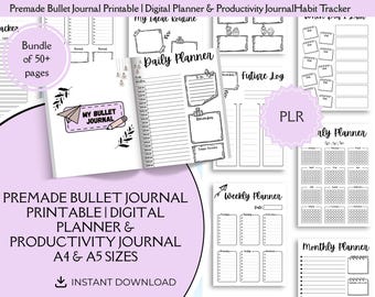 Premade Bullet Journal Printable |Digital Bullet Journal Planner | Habit Tracker, Goal Planner & Productivity Journal | Instant Download PDF