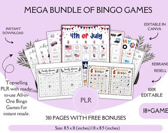 310 Printable Bingo Games pages | Custom Bingo Card, Editable Canva Template, Party Games, Birthday Bingo, Music & Family Reunion Bingo PDF